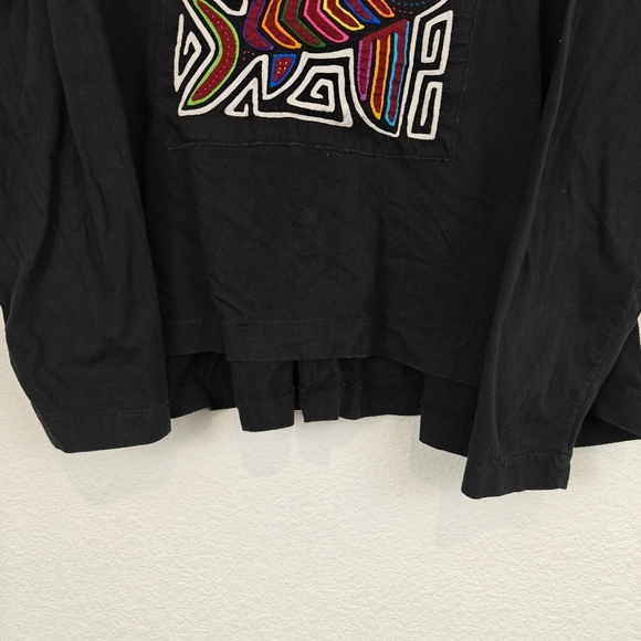 Vintage Mola Art Quilted Embroidered Long Sleeve Shirt Fish Print Size LG - Picture 2 of 11